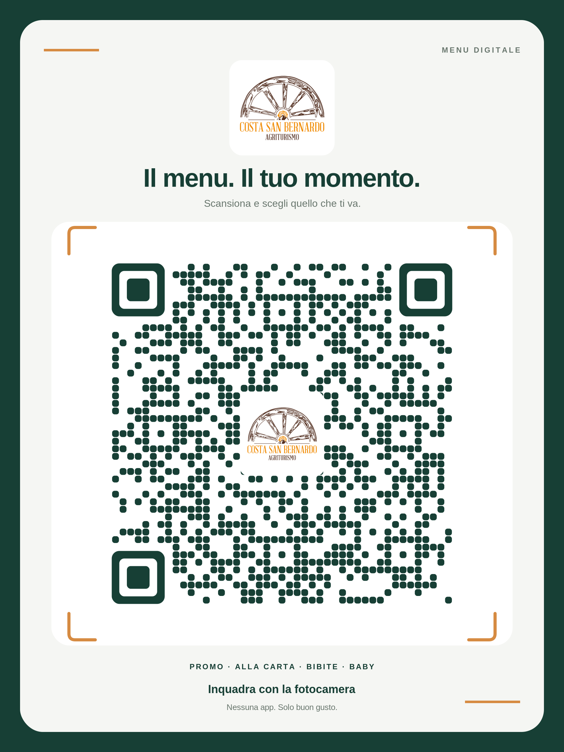 Cartello con QR code per consultare il menù di Costa San Bernardo